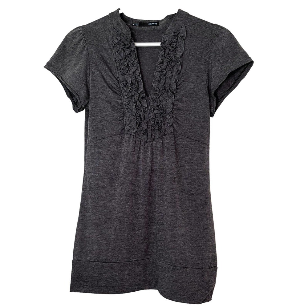 Maurices Ruffled Blouse, Small, V-neck, Banded Waist, Petal Short Sleeves